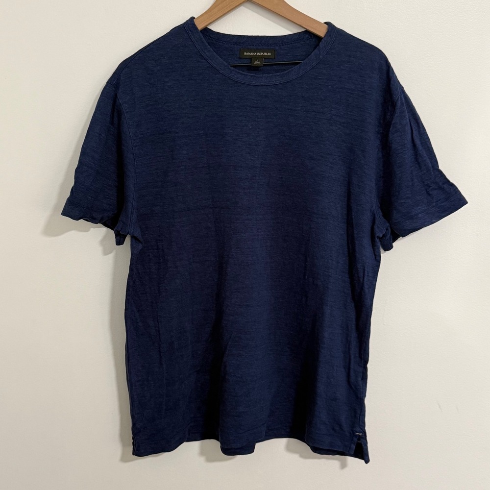 Banana Republic T Shirt Mens L Blue 100% Linen Slub Knit Crew Neck Coastal